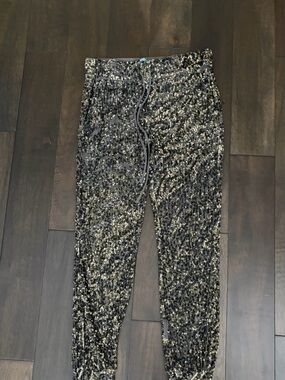 Haute Hippie Black and Gold Sequin Jogger Pants